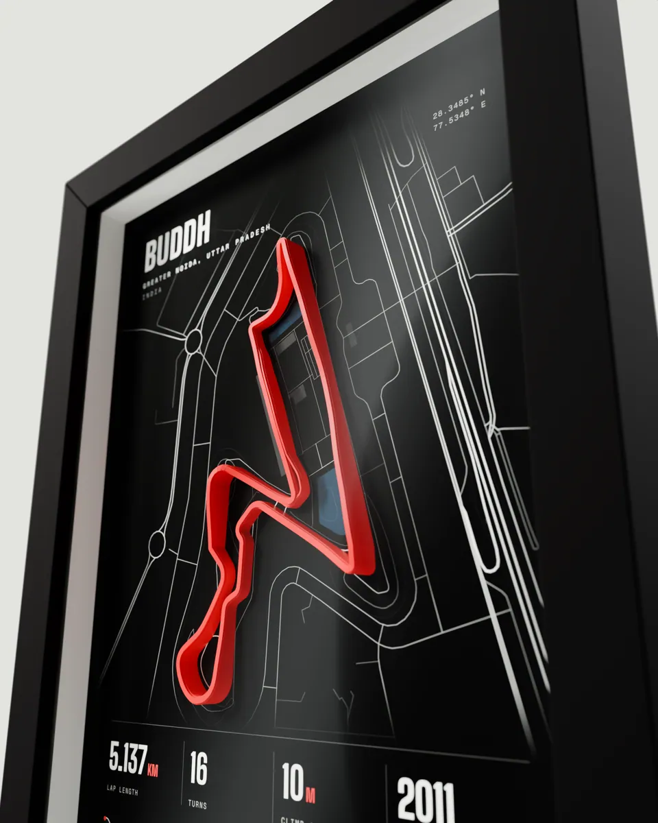 Buddh frame in the Dark design, close-up of the raised track