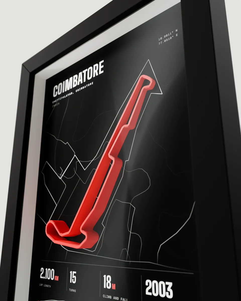 Coimbatore frame in the Dark design, close-up of the raised track