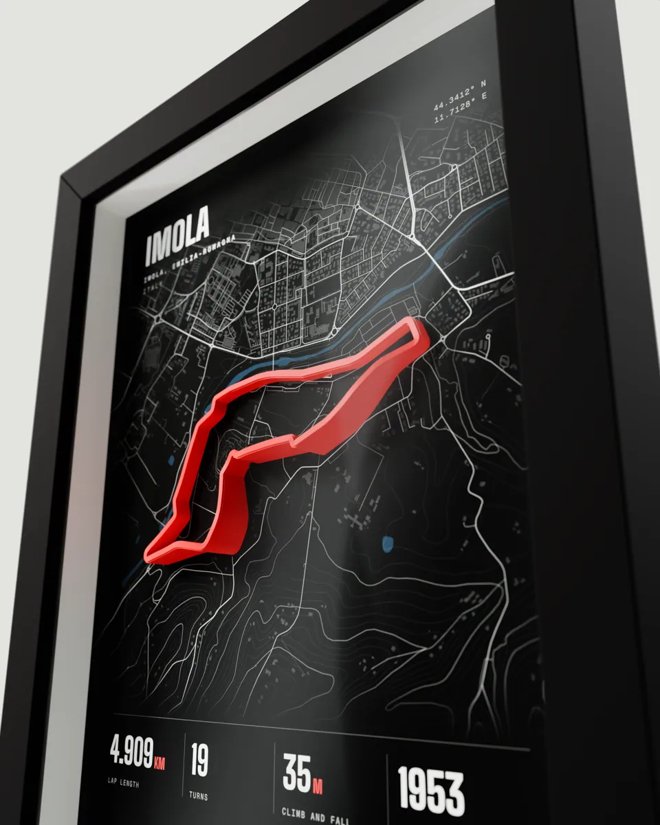 Imola frame in the Dark design, close-up of the raised track