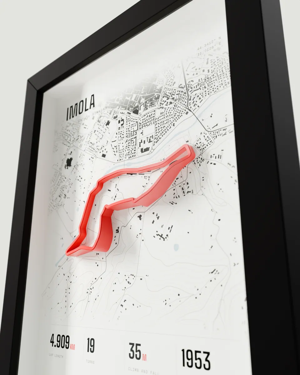 Imola frame in the Light design, close-up of the raised track