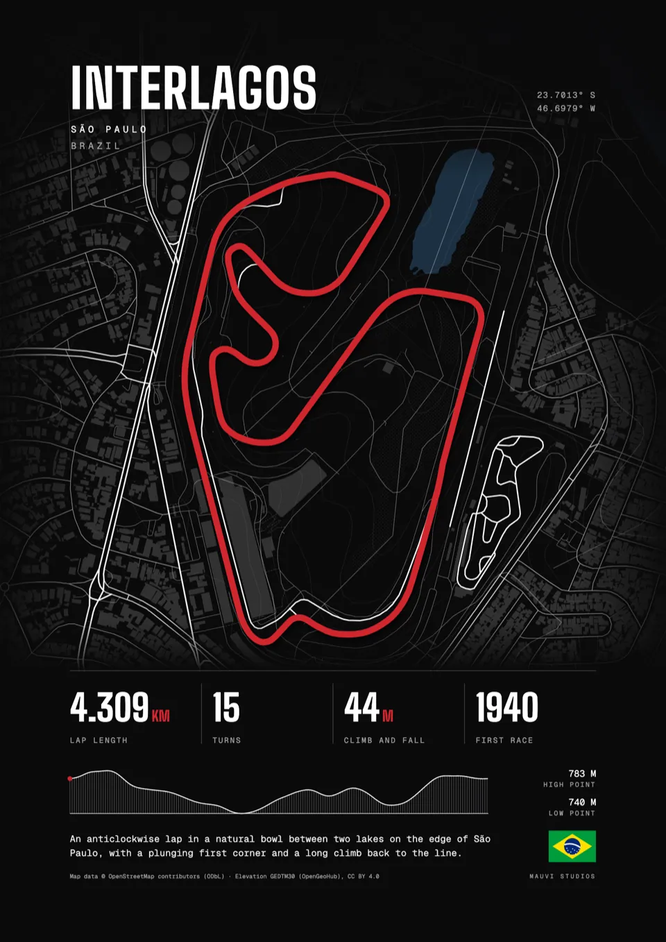 Interlagos, Brazil: framed poster in the Dark design, front view