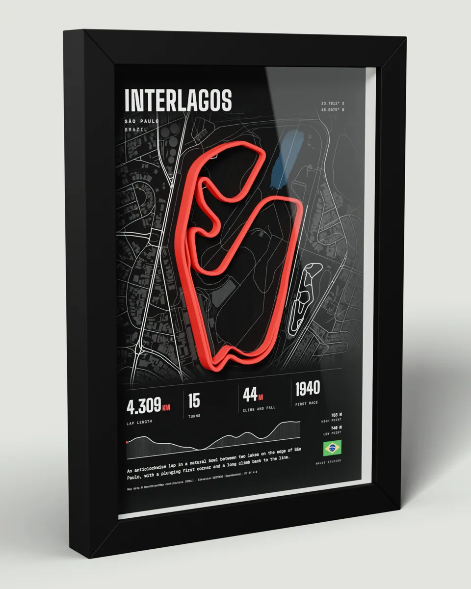 Interlagos, Brazil 3D track frame in the Dark design