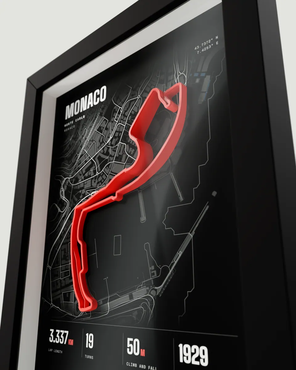 Monaco frame in the Dark design, close-up of the raised track