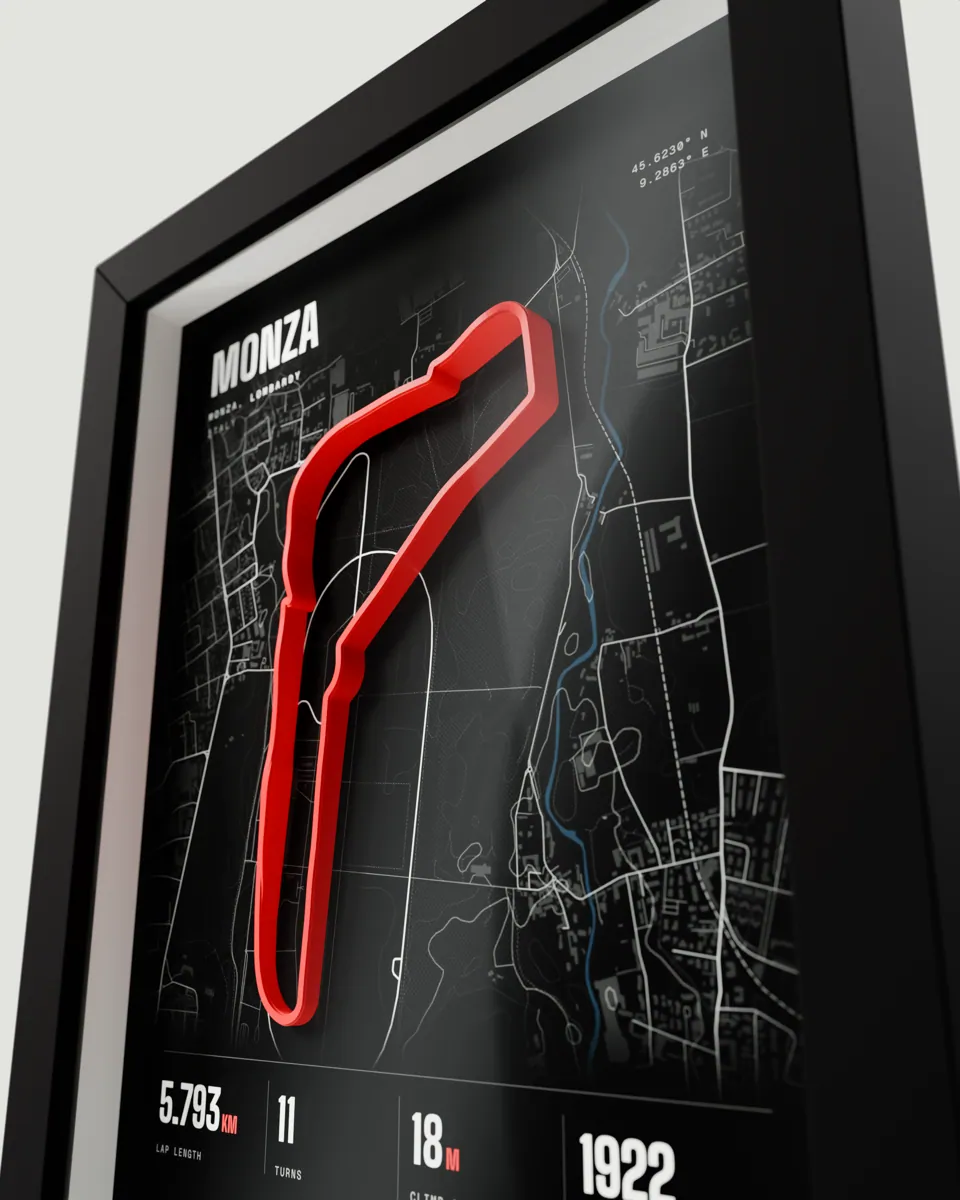 Monza frame in the Dark design, close-up of the raised track