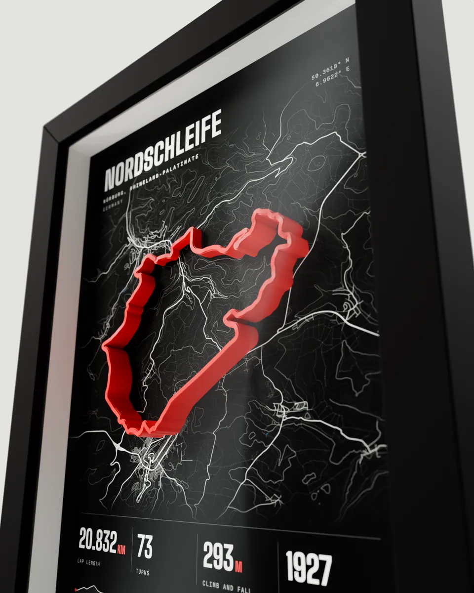 Nordschleife frame in the Dark design, close-up of the raised track