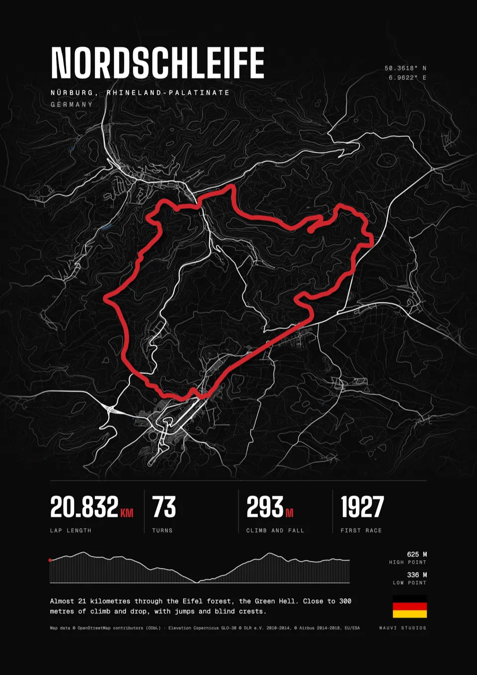 Nordschleife, Germany: framed poster in the Dark design, front view