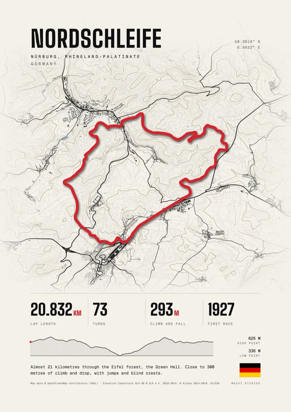 Nordschleife, Germany: framed poster in the Light design, front view