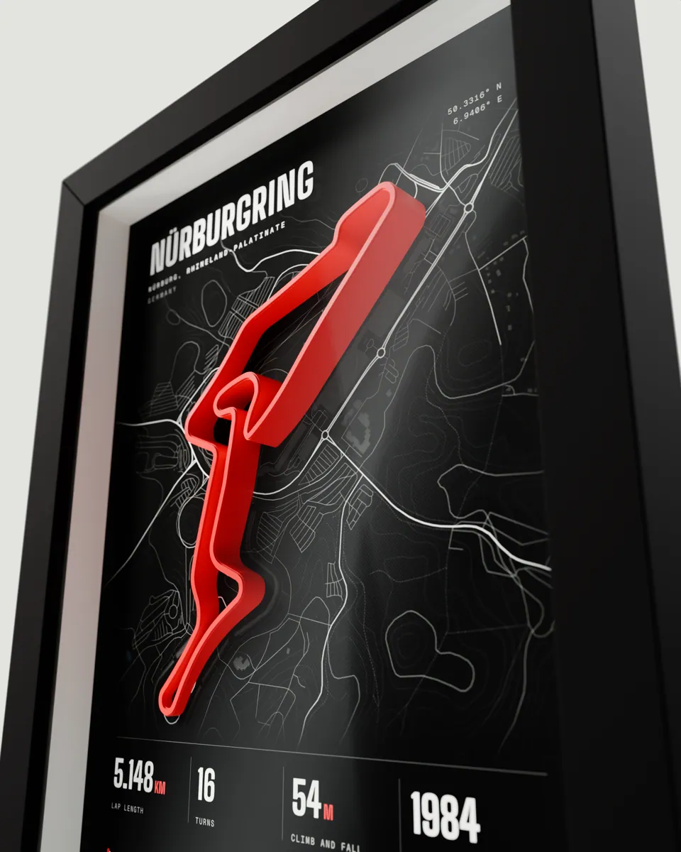 Nürburgring frame in the Dark design, close-up of the raised track