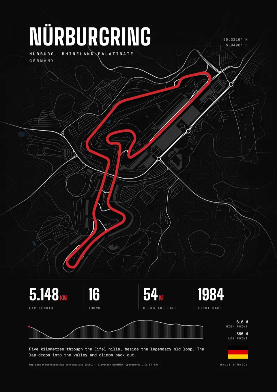 Nürburgring, Germany: framed poster in the Dark design, front view