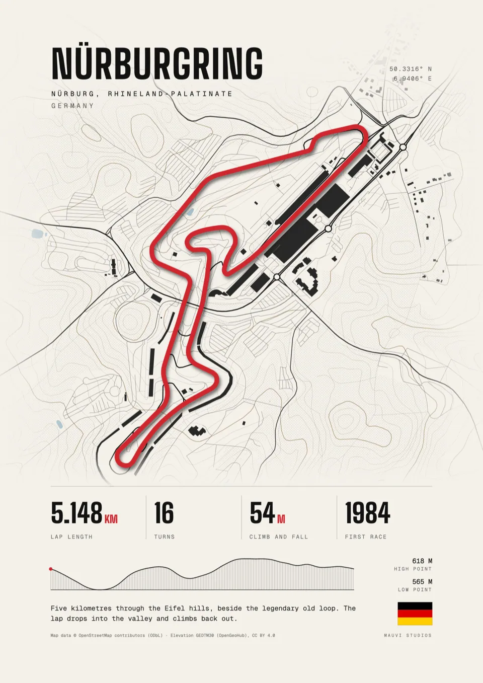 Nürburgring, Germany: framed poster in the Light design, front view