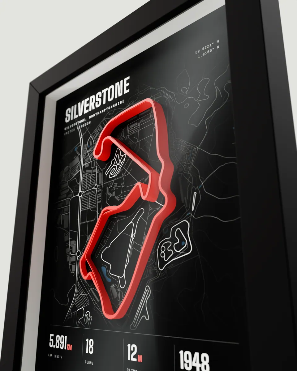Silverstone frame in the Dark design, close-up of the raised track