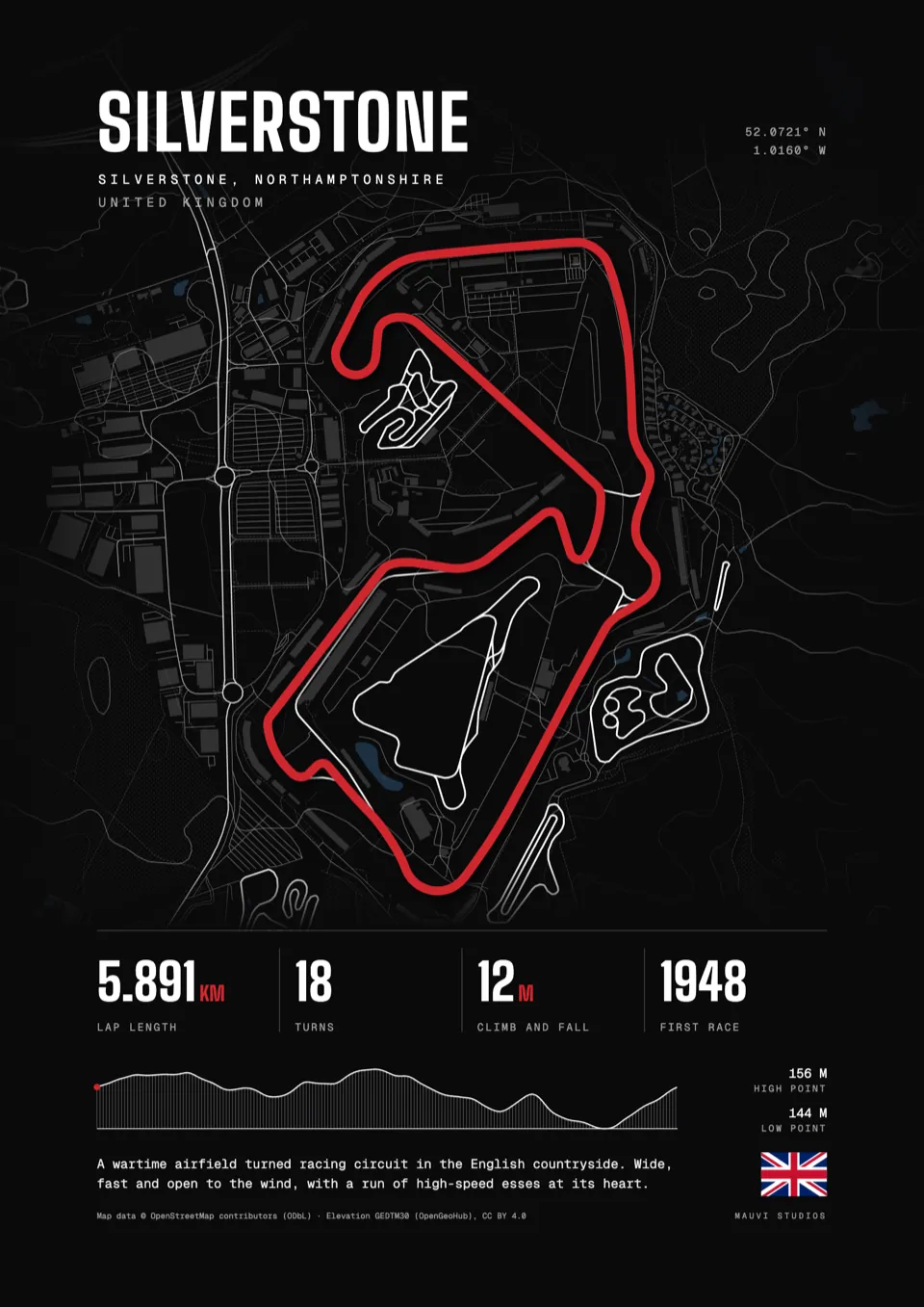 Silverstone, United Kingdom: framed poster in the Dark design, front view