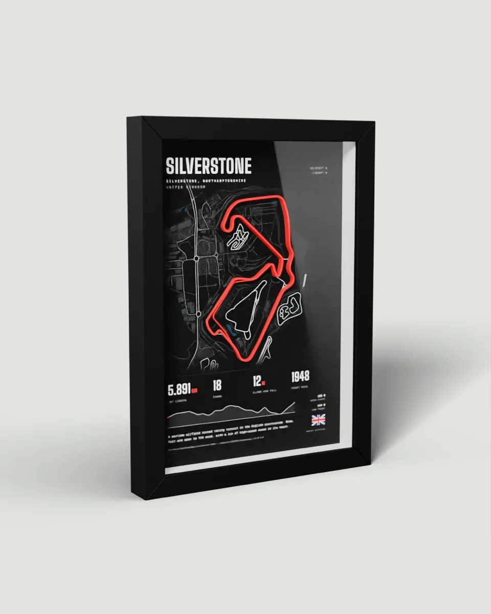 Silverstone, United Kingdom 3D track frame in the Dark design