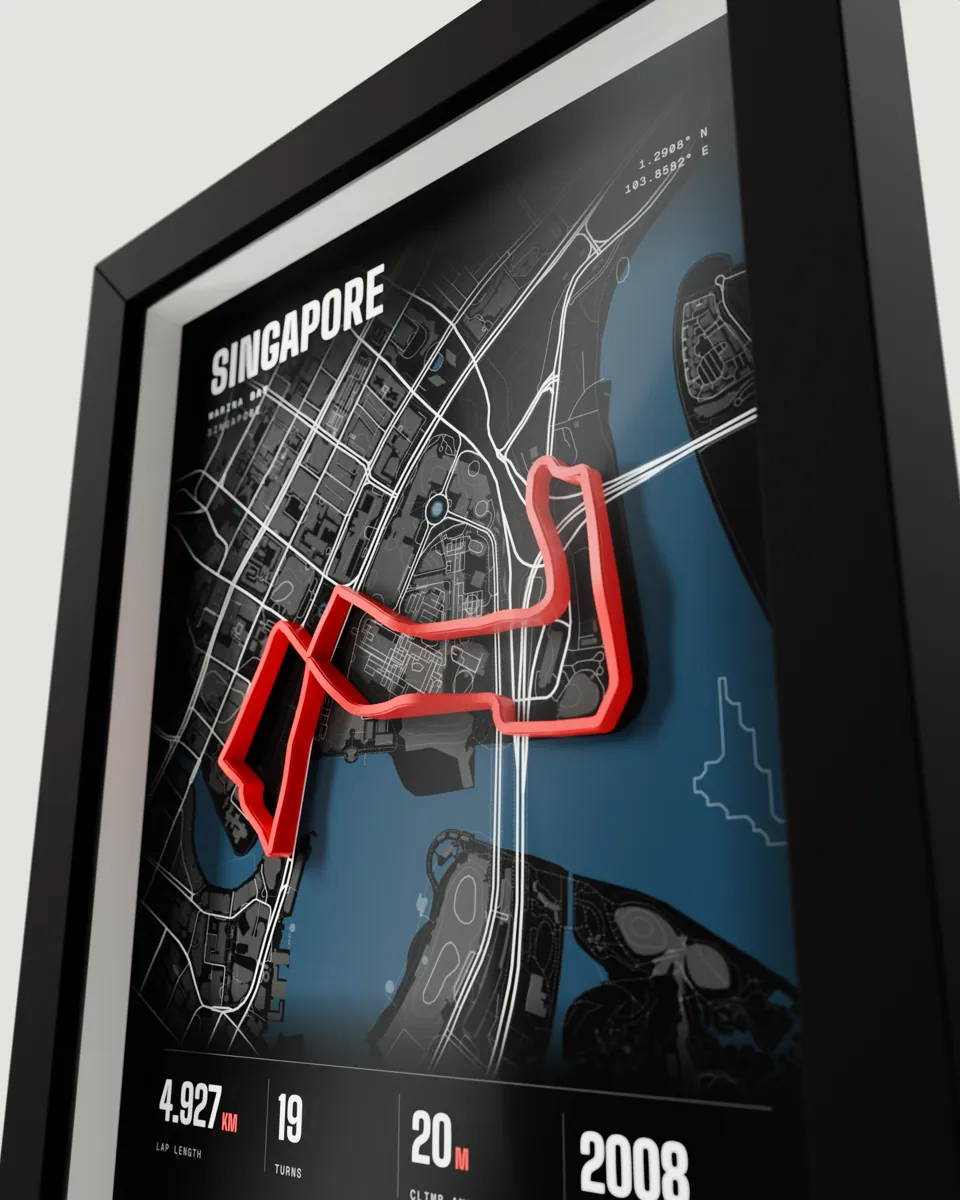 Singapore frame in the Dark design, close-up of the raised track
