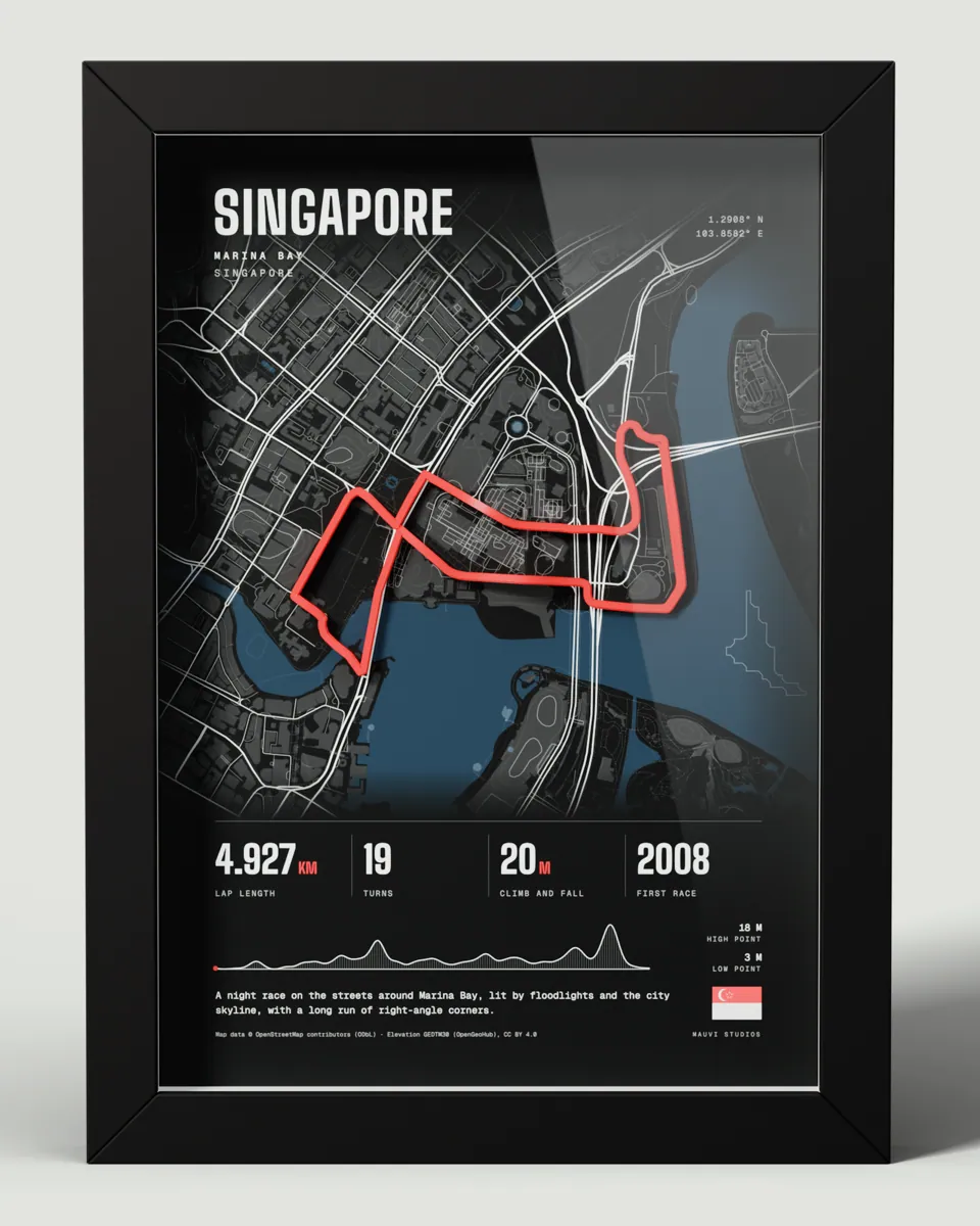 Singapore frame in the Dark design, front view