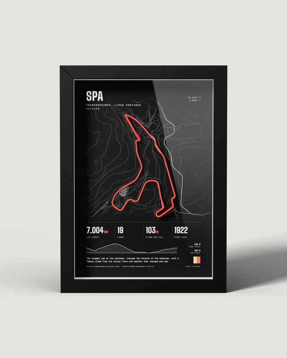 Spa, Belgium 3D track frame in the Dark design