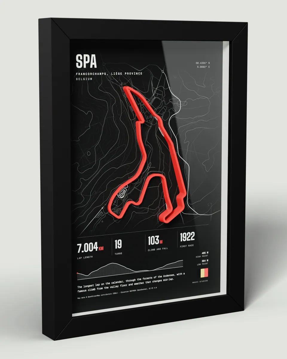 Spa, Belgium 3D track frame in the Dark design