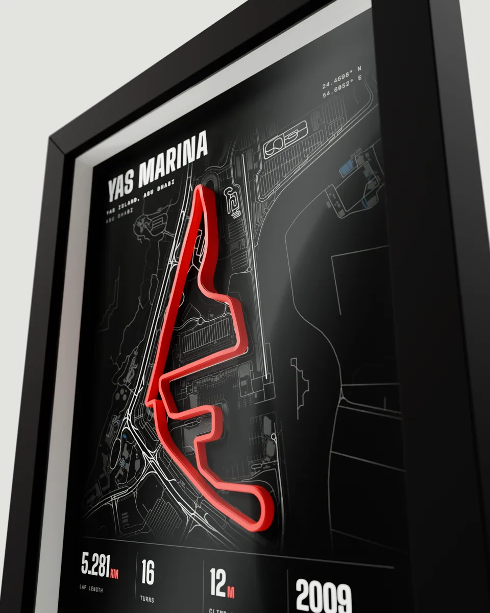 Yas Marina frame in the Dark design, close-up of the raised track