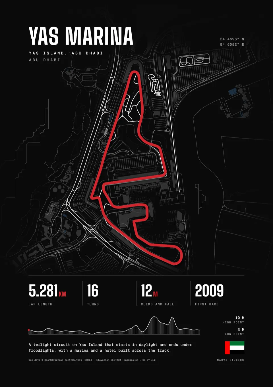 Yas Marina, Abu Dhabi: framed poster in the Dark design, front view