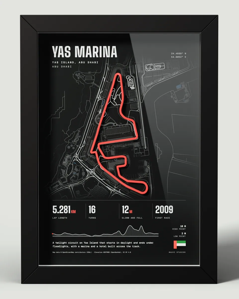 Yas Marina frame in the Dark design, front view
